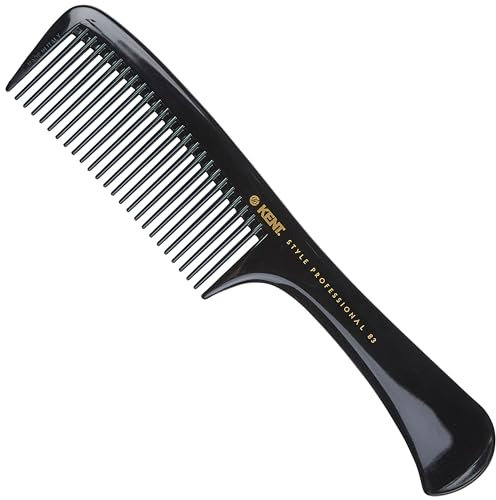 Kent Brushes Handled Rake Comb SPC83 - Wide-Tooth Detangling Comb for Wet or Dry Hair, Strong Moulded Rubber with Easy-Grip Handle for Gentle, Tangle-Free Styling