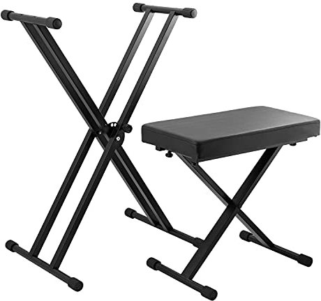 TIGER KAP-PK2 Keyboardständer & Hocker im Pack - Höhenverstellbarer doppelstrebiger X-Frame Keyboardständer & Klavierhocker in einer Packung