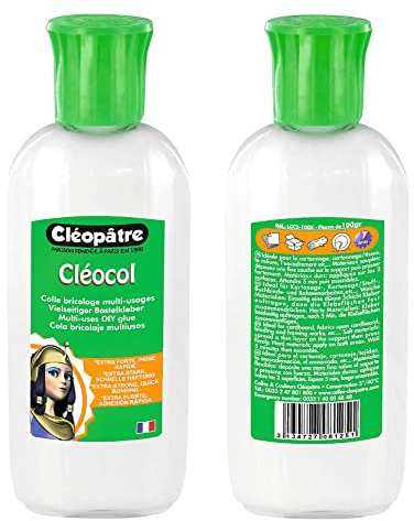 Cléopâtre - LCC2-100X - Cléocol - Colle Blanche tous supports poreux avec Embout biberon - Flacon 100 g, Transparent, 4,5 x 2,8 x 13 cm