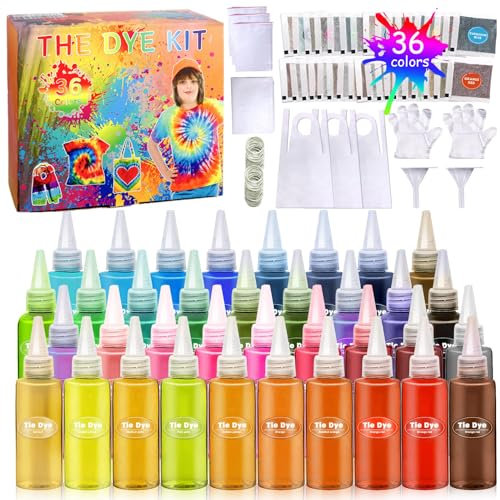 AOUVT Tinte Ropa, Tie Dye Kit 36 Colores, Tintes Permanentes Tie-Dye para Telas, Juegos de Manualidades Creativos para Niños y Adultos, Tinte de Tela Permanente no Tóxico Set de Arte - 249 Pcs