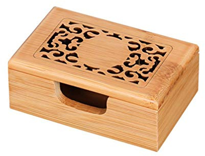 Amosfun Bamboo Business Card Holder Box Hollow Out Name Storage Organizer for Office Desk 4.33X1.96X2.75In Practical Business Storage Box for Meetings and Events