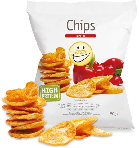 EASIS High Protein Chips Papricka, Protein Snack, Reich an Ballaststoffen, 60% Weniger Fett, Perfekter Fitness Snack, 50g