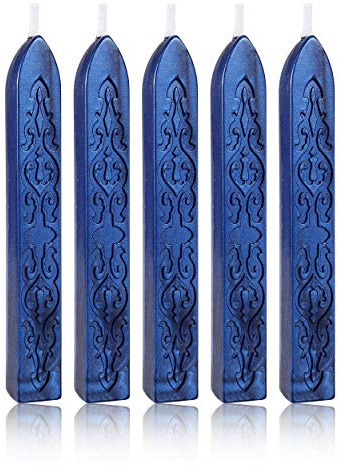 Blue Sealing Wax Sticks, Yoption 5 Pcs Totem Fire Manuscript Wax Seal Sticks with Wicks for Wax Seal Stamp (Navy Blue)