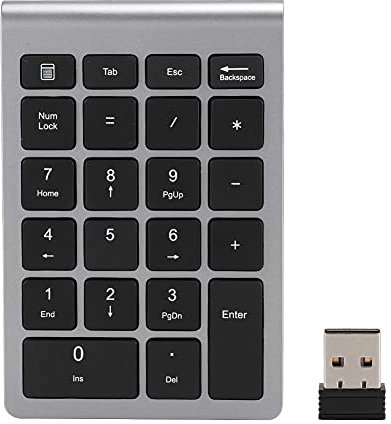 Fdit Wireless Numeric Keypad with Mice, 2.4G Bluetooth Number Pads and Mouse and USB Receiver Kit for PC Laptop, 22-Key | Number Lock | LED Indicator(Grey)