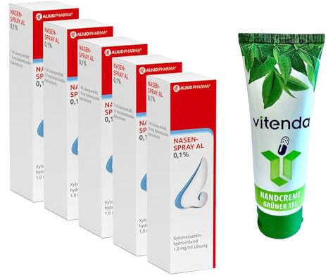 Nasenspray AL 0,1% für Erwachsene inclusive einer Handcreme von vitenda (5x10ml) - Bei Schnupfen und verstopfter Nase
