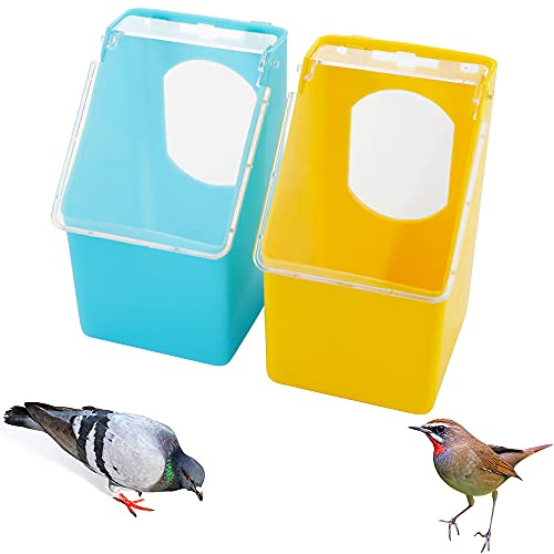 2 Pcs Pigeon Plastic Feeder, Bird Food Feeding Hanging Box for Bird Poultry Pigeon Parrot Parakeet Budgie Cage (One Hole)