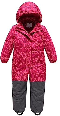 LSHDCER Kinder Einteiler Skianzug Jungen Schneeanzug Funktionsanzug Mädchen mit Kapuze Winddichter Wasserdichter für Outdoor-Sportarten, Rosa, 104-110 (Etikettengröße: 110) L2957P11