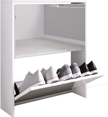 VCM Holz Schuhschrank, Maße: H. 73 x B. 63 x T. 17 cm, 2 Klappen mit Spiegel - Stido L