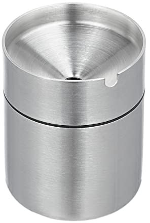 Relaxdays Aschenbecher mit Deckel, draußen & drinnen, HxD 8,5x7 cm, Windaschenbecher Edelstahl, Zigarettenhalter, Silber