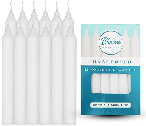 SOL 12pk Taper Candles 7'', White, Unscented, 8 Hour Long Burning Tapered Candles for Candlestick, Dinner, Wedding, Christmas