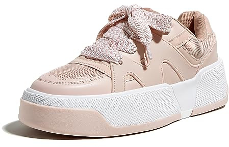 LUCKY STEP Women’s Platform Fashion Sneakers Lace up Casual Faux Leather Comfortable Thick Sole Tennis Walking Shoes (Pink, 11US-42EU-9UK)