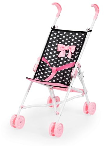 Bayer Design 30560AA Poussette Canne Poupon Pliable, Ceinture de sécurité intégrée, Roues Doubles, M, Noir, Blanc, Rose