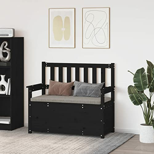 ZEYUAN Banco, Bancos Baul para Dormitorio, Banco Vestidor, Banquetas, Bancos para Cocina, Banco Auxiliar Cocina, Banco Vestuario, de Madera Maciza de Pino Negro 112,5x51,5x96,5 cm