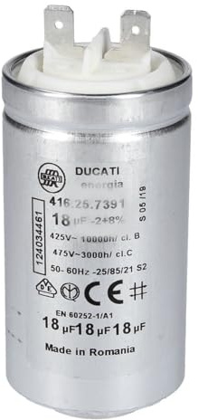 ensipart Kondensator 18µF kompatibel mit AEG 124034461/2 1240344612 Betriebskondensator für Trockner oder Waschmaschine