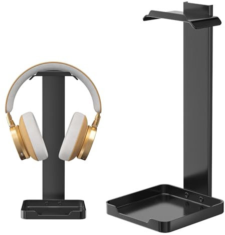 Soporte de Auriculares de Metal: Soporte de Auriculares con Mayor Estabilidad - Soporte de Auriculares Negro con Espacio de Almacenamiento Inferior Adecuado para Todos los Auriculares.