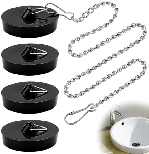 Nenull Lot de 4 bouchons de vidange diamètre 45-42 mm pour lavabo de baignoire avec chaîne de 50 cm - Noir, NEN-222-EU