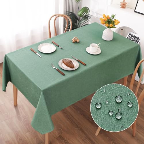 AooHome Tischdecke Abwaschbar, Grün Tischdecken 140x200cm Leinen-Optik Tischtuch aus Polyester Wasserabweisend mit Lotuseffekt, Dauerhaft Kratzfest für Wohnzimmer, Esszimmer, Balkon, Garten