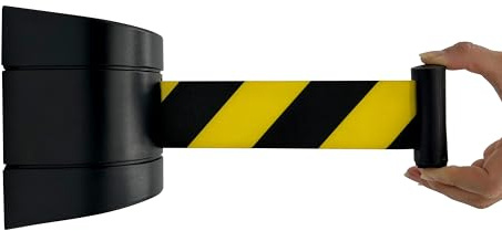 NOLDAR | Soporte de pared con cinta retráctil de 5 METROS. Cinta extensible de seguridad. Incluye 1 soporte con cinta y 1 receptor de cinta. (Cinta de color NEGRO Y AMARILLO)