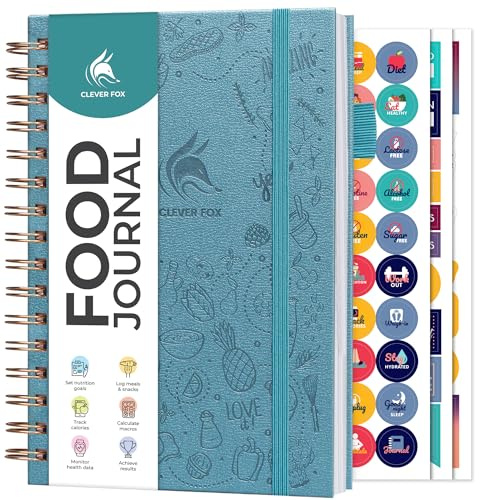 Clever Fox Food Journal Spiral - Daglig matdagbok, måltidsförberedande planerare för att spåra kalorier och näringsämnen, viktminskningsspårare anteckningsbok (akvamarin)