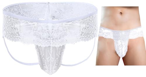 VemeFufu Perizoma Jockstrap per uomo sexy Suspensorio Pizzo Perizoma Slip Intimo Thong Sportivo Atletico Slip Traspirante Filato Elastico Mankini Maschio, 1 confezione A. Bianco, Taglia unica