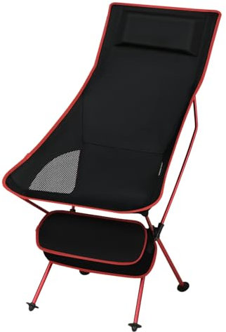 eSituro Campingstuhl faltbar, Klappstuhl leicht, Angelstuhl mit Tragetasche, Faltstuhl mit hoher Rückenlehne, Outdoor Strand Camping Stuhl, für Angeln Picknick Wandern, Schwarz+Rot 1PCS