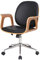 home24 Bürodrehstuhl mit Rollen und Armlehne | Ergonomischer Bürostuhl Metall-Gestell verchromt Belastbarkeit 130 kg | Höhenverstellbarer Drehstuhl gepolstert Holz Walnuss-Furnier Kunstleder schwarz