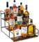 Nuovoware Scaffale per Bottiglie di Liquore, Scaffale Liquori 3 Livelli, Mobile Bar in Acciaio al Carbonio Base in Legno Barra Contenimento Whisky, Sciroppo Vino, Scaffale Vino per Bar Cucina, Nero
