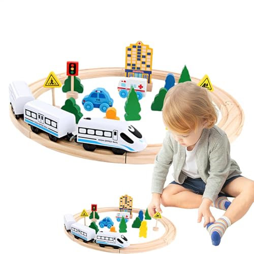 Teksome Spielzeugeisenbahn-Sets, Eisenbahnschienen-Set | Elektrische Züge mit Holzschienen,Lernaktivitäten im Vorschulalter, interaktive Eisenbahnbausätze für und Mädchen ab 3 Jahren