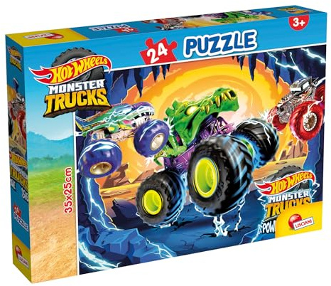 Lisciani - Puzzle Hot Wheels - Monster Trucks 24 Pièces - Dès 3 Ans | Format Final 35 x 25 cm - Activité Éducative Guidée - Jeu de Motricité et Observation - Scènes de Véhicules Emblématiques
