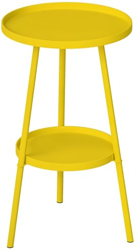 Outsunny Petite Table d'appoint Ronde à 2 Niveaux, Table de Jardin, pour terrasse, Salon, Balcon, en métal, Jaune
