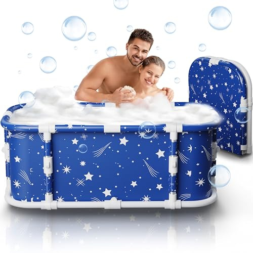 Portable Bathtub, 120cm Foldable Bathtub-Installation Free, 7 Layers Thicken Bath Metal Support, Therapy for Shower Stall Fold Up Soaking Bath Tub, Hot SPA, Ice Bath Tub (Classic Star D2)