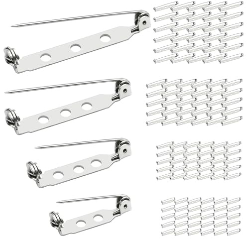 120Pcs Brooch Pin Back,4-Size Metal Bar PinBack for Crafts 20-38mm Badge Pins Backs with Holes,Silver Brooch Clasp Pin for Name Tag,DIY Crafts,Jewelry Making,Corsage