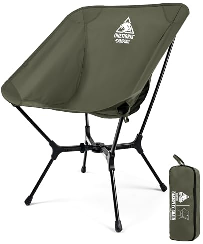 OneTigris OASISFLEX campingstol hopfällbar 150 kg, campingstol lätt med integrerad korsram, fällstol ultralätt, med 2 sidofickor för utomhus, vandring (Ranger Grön)