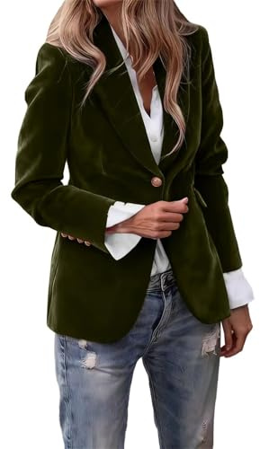 Blazer en velours pour femmes Forandiu - Veste à manches longues - Cardigan décontracté - Veste d’affaires élégante - Costume de soirée - Manteau de taille ample, vert militaire, XX-Large