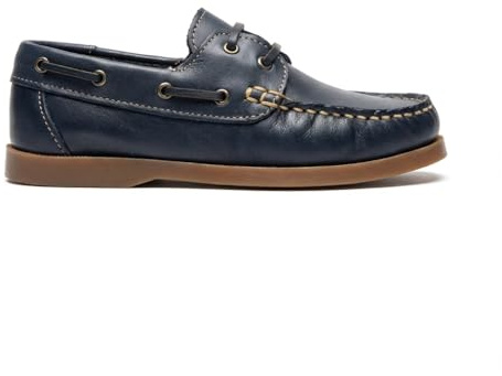Zapatos náuticos de Cuero para niño con Cordones | Mocasines de puntera redondeada, costura visible y suela plana para vestir, celebraciones, colegio y conjuntos casuales