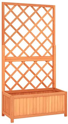 vidaXL Planter, Flower Box, Trellis Raised Bed, Outdoor Planter for Patio Backyard Garden Balcony Porch Vegetables Herbs, Solid Firwood