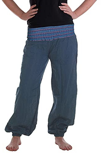 Vishes - Alternative Bekleidung - Sommer Chino Haremshose aus Baumwolle mit super elastischem Bund - handgewebt blau