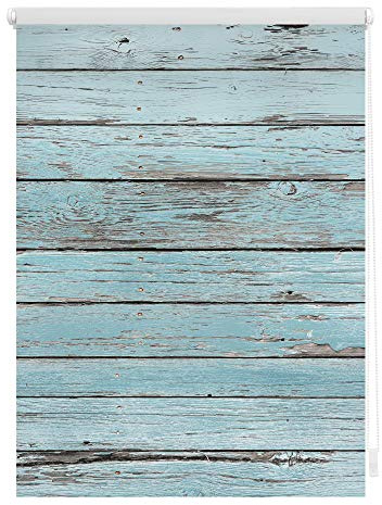 Lichtblick Klemmfix Tageslicht-Rollo mit Motiv, ohne Bohren, Blickdicht, Seitenzugrollo, Made in Germany, Bretter-Vintage Petrol, 45 x 150 cm (B x L)