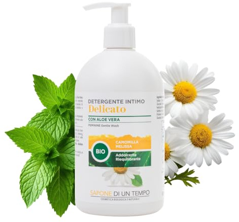 Sapone di un Tempo Detergente Intimo Delicato pH 4.5, Sapone Intimo con Aloe Vera, Camomilla e Melissa 500ml | per Igiene Intima Donna, Anti Odore, Naturale, Vegan, Addolcente, Riequilibrante