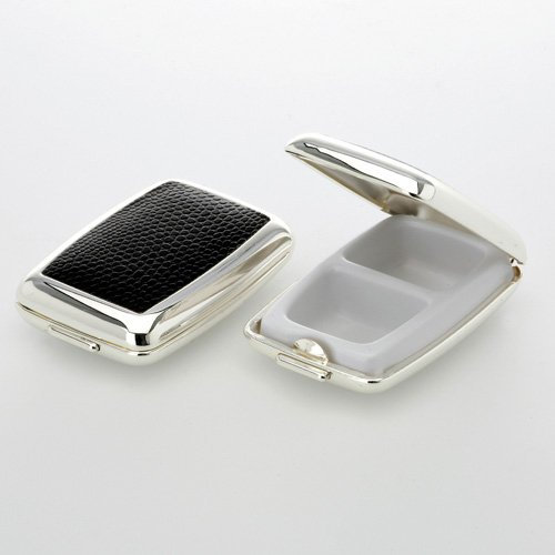 Dekolust Pillendose Silber Chrom Schwarzes Kunstleder 2-Kammer Pillendose