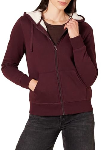 Amazon Essentials Damen Sherpa-gefütterte Fleece-Kapuzenjacke mit durchgehendem Reißverschluss (erhältlich in Übergröße), Burgunderrot, M