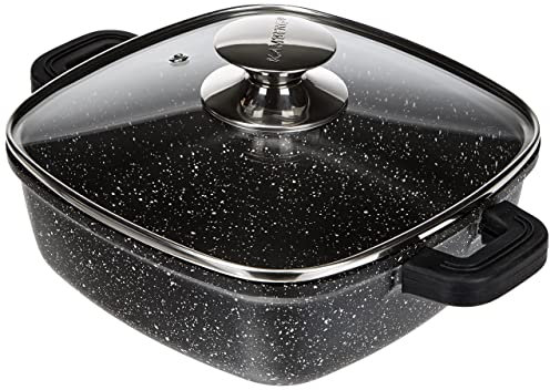 Kamberg 0008102 Casseruola Quadrata 28 x 28 cm, Fusione di Alluminio, Rivestimento in Pietra, Coperchio in Vetro, Compatibile con Tutti i Piani Cottura, Incluso Quello a Induzione, Senza PFOA