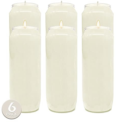 Hyoola Ceri Votivi in Cera Vegetale - Durata 7 Giorni, Pacco da 6-18 Cm - Candele Votive a Colonna in Vasetto per Uso Religioso, Commemorativo, Decorazione di Feste, Veglie ed Emergenze