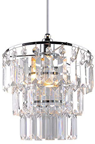 Crystal Light Shade, Modern Chrome Chandelier Ceiling Pendant Light Shades,3 Tiers Crystal Acrylic with Clear Jewel Effect Droplets,Chrome Frame and Clear Beads, PS02CLR