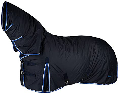 HORZE Glasgow Medium Weight Waterproof Combo Turnout Winter Horse Blanket with Neck Cover (150g Fill) - Dark Blue - 78 in