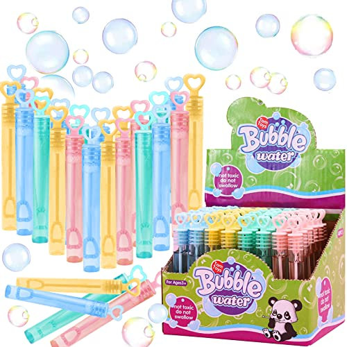 Juego de 48 pompas de jabón para niños, juguetes para pompas de jabón, coloridas burbujas para bodas, escolarización, fiestas, jardín, carnaval (forma de corazón)