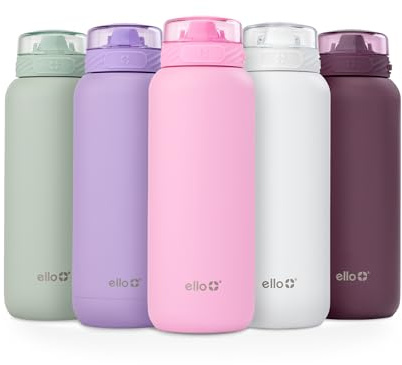 Ello Cooper 32oz Stainless Steel Water Bottle with Straw and Carry Handle, Double Walled and Vacuum Insulated Metal, Leak Proof Locking Lid with Soft Silicone Spout, Reusable, BPA Free, Bubblegum