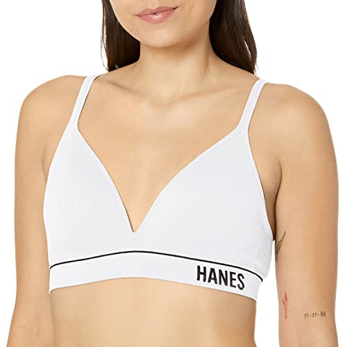 Hanes Womens Originals Contour Wireless Seamless Rib Bralette, ComfortFlex Fit, Wire-Free Bras for WomenBra, White Originals, XXL