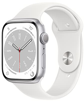 Apple Watch Series 8 [GPS, 45mm] - Silver Aluminum Case with White Sport Band, S/M (Renewed)
