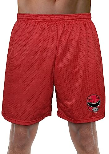 Popfunk Power Rangers Red Ranger Helmet Mens Lined Mesh Shorts, Red, 2X-Large